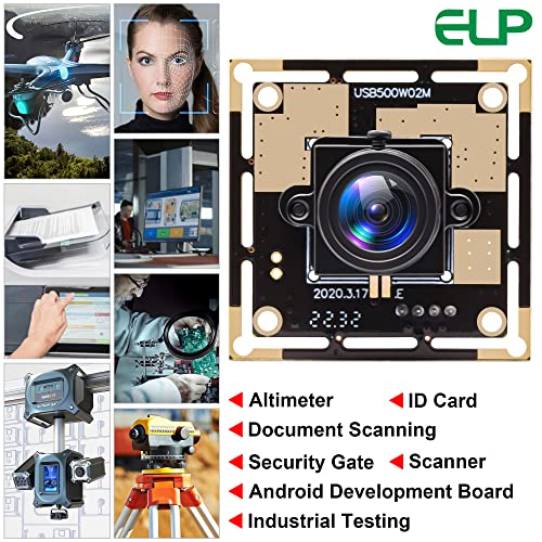 ELP 5mp HD USB Camera Module for Computer Mini UVC USB2.0 Video Embedded Webcam Board with 2.8mm Lens OV5640 Laser Engraver Lightburn Camera,3.3ft/1m ELP