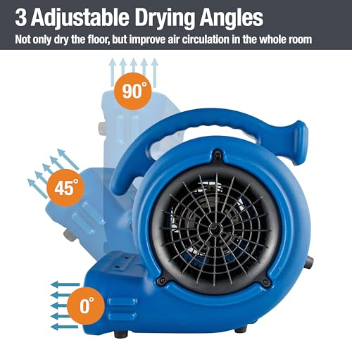 BlueDri Max Storm 25 1/4 HP, 900 CFM Air Mover Blower Fan for Water Damage Restoration Carpet Dryer Floor Home and Plumbing Use, Blue, BD-MS25, Large BlueDri