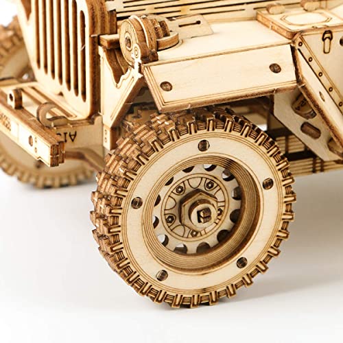 ROKR 3D Wooden Puzzle-Mechanical Car Model-Self Building Vehicle Kits-Brain Teaser Toys-Best Gift for Adults and Kids on Birthday/Christmas Day (Army Field Car)