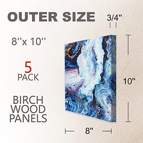 Unfinished Wood Boards Canvas for Painting, 5 Packs 3/4’’ Deep Cupohus 8’’ x 10’’ Wooden Cradled Panels for Pouring Art, Crfats, Paints and More Cupohus