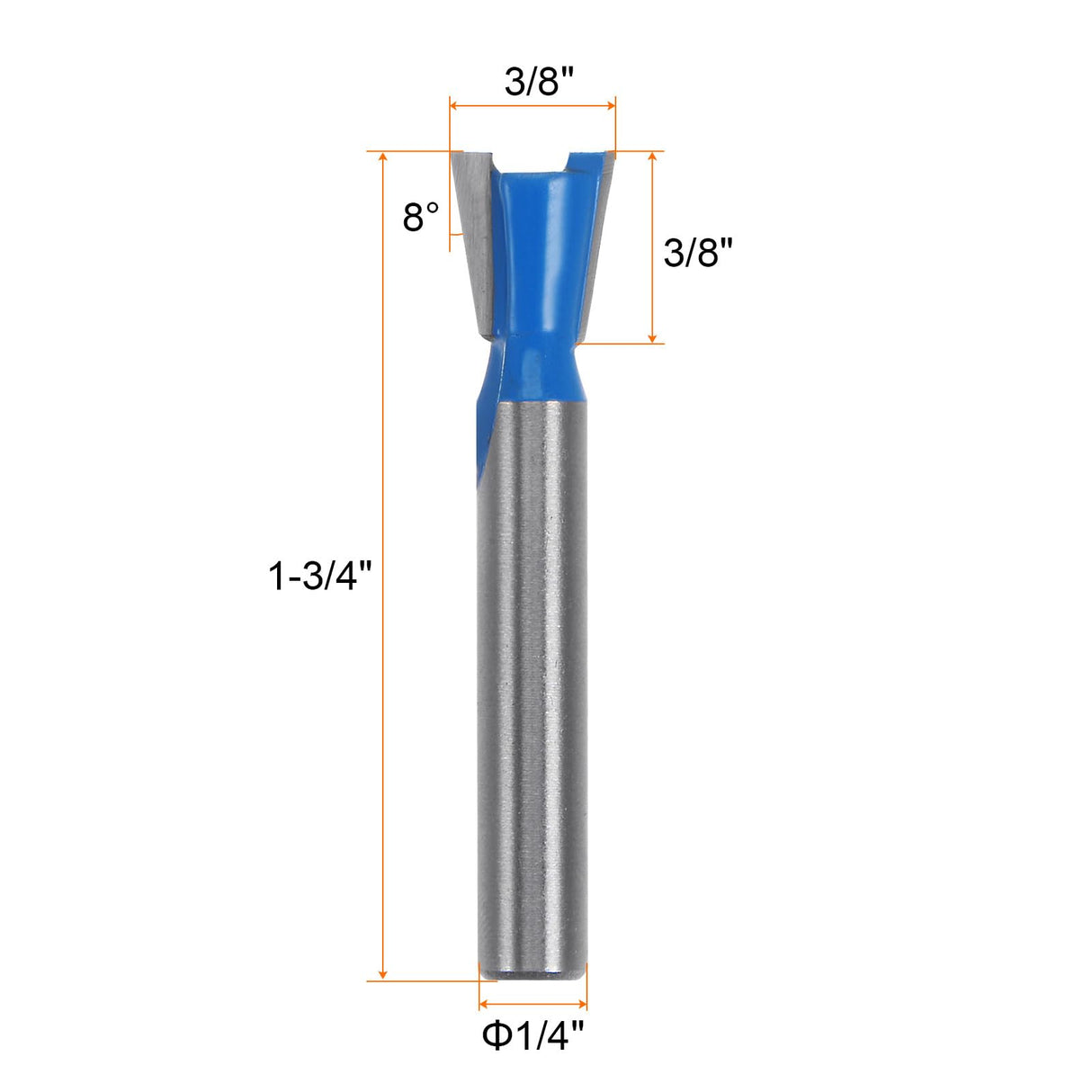 HARFINGTON Dovetail Router Bit 1/4" Shank 3/8" Dia Tungsten Carbide 8 Degree Dovetail Joint Joinery Bit for Drawer Cabinet Box Joints Making HARFINGTON