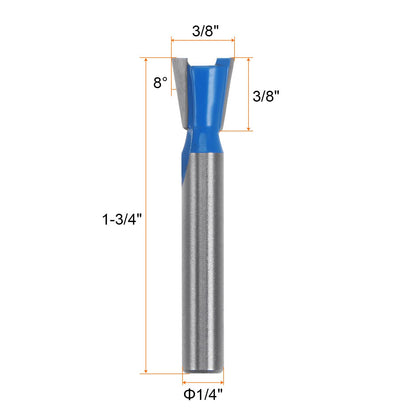 HARFINGTON Dovetail Router Bit 1/4" Shank 3/8" Dia Tungsten Carbide 8 Degree Dovetail Joint Joinery Bit for Drawer Cabinet Box Joints Making - WoodArtSupply