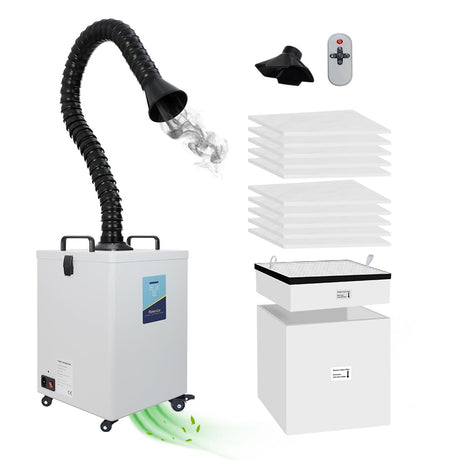 Fumeclear FC-2002 Solder Fume Extractor for 10W Laser Engraving, Low-Noise, Strong Suction 260m³/h, 3-Stage Filtration System with 12 Filters for FUMECLEAR