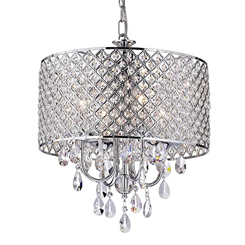Edvivi Marya 4-Lights Chrome Round Crystal Chandelier Ceiling Fixture | Beaded Drum Shade Edvivi