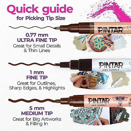 PINTAR Skin Tone Markers Medium Tip - Skin Tone Watercolor Paint Pens - Skin Tone Acrylic Paint Markers - Acrylic Paint Pens for Rock Painting, Wood, PINTAR