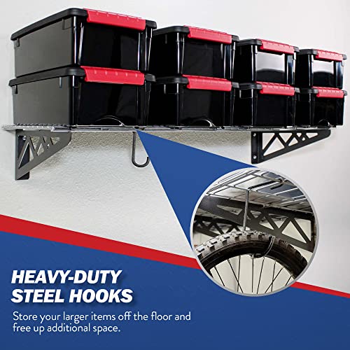 SafeRacks Garage Wall Shelves - 2-Pack 18"x36" Mountable Shelving Units for The Garage, Pantry or Utility Closet, Heavy Duty Steel Shelf with Bike SafeRacks