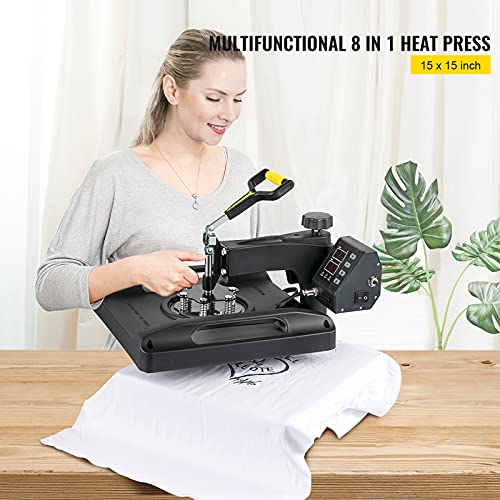 VEVOR Heat Press Machine, 15x15in 8in1 Heat Press, 800W Sublimation Machine, 360° Rotation Swing-Away Heat Press, Dual-Tube Heating Printing for DIY - WoodArtSupply