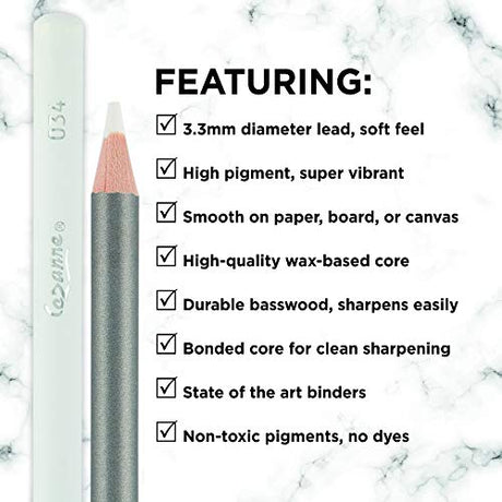 Creative Mark Cezanne Premium Colored Pencils White Set of 12 - Highly-Pigmented Drawing Pencils - Coloring Pencils for Drawing, Blending, Coloring, Creative Mark