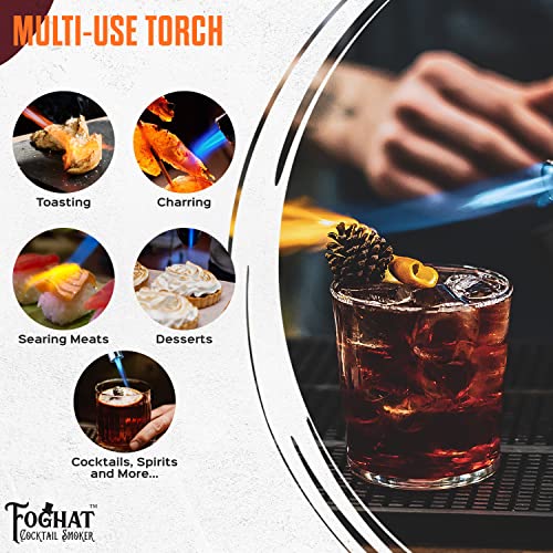 Foghat Cocktail Smoker Torch for Smoked Cocktails and Cooking - Handheld Refillable Culinary Butane Kitchen Blow Torch Lighter Gun, Creme Brulee - WoodArtSupply