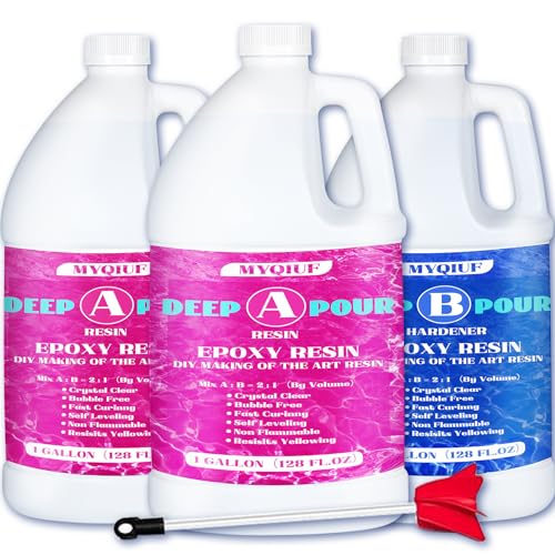 Deep Pour Epoxy Resin, 3 Gallon 2-4" Pour Depths Epoxy Resin Kit Crystal Clear High-Gloss No Bubble Self Leveling for DIY Molds Wood River Table Myqiuf