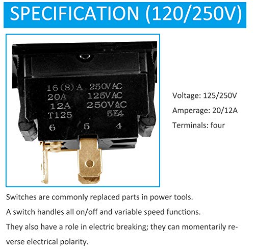 Table Saw Switch Replacement Compatible with Ryobi and Craftsman, Safety Power Tool Switch, Paddle On/Off Switch for Table Saw 125v - WoodArtSupply