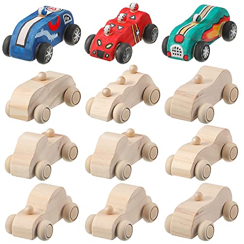 12 Pieces Wood DIY Car Toys, Unfinished Wooden Cars, Crafts for Students Home Activities, Easy Woodworking and Family Time Set - WoodArtSupply