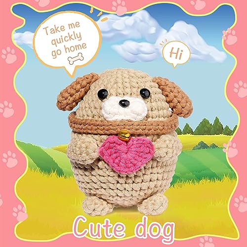 UzecPk Crochet Kit for Beginners, Cotton-Nylon Blend Yarn Crochet Kit Include Videos Tutorials Dog Crochet Set for Starters Adult Crocheting Animals UzecPk