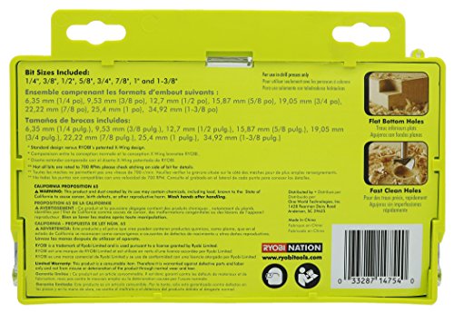 Ryobi A9FS8R1 8-Piece X-Wing Forstner Bit Set for Woodworking RYOBI