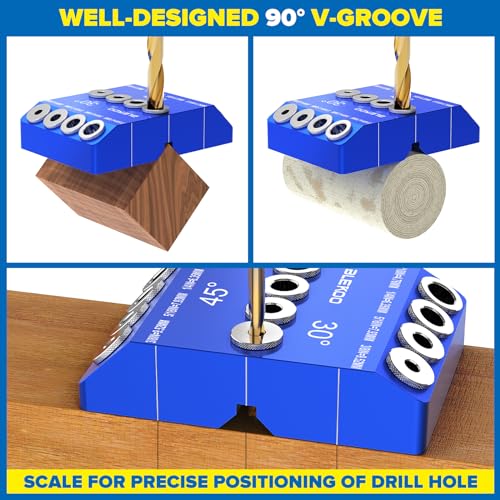 BLEKOO Blue Angled Drill Guide Jig with 4 Bits for Wood Posts & Cable Railing Lag Screw Kit, Durable All Metal Drill Jig for Drilling 30°, 45°, 90° - WoodArtSupply