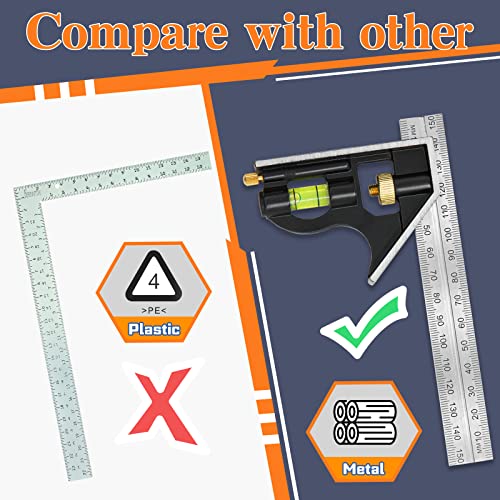 Sirius&Co 6" Combination Square of Metric and Imperial Measurements Stainless Steel Angle Ruler - WoodArtSupply