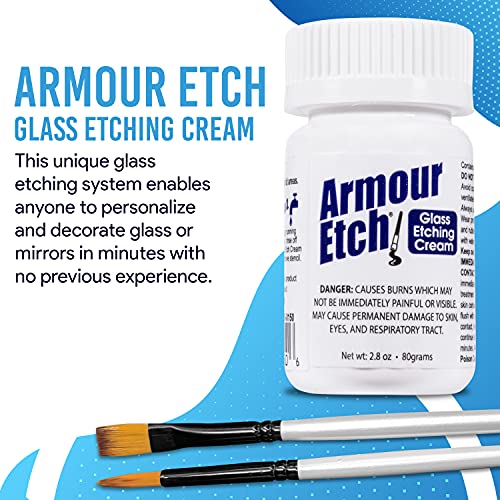 Armour Etch Glass Etching Cream - Starter 2.8oz Size - Bundled with Moshify Application Brushes Moshify