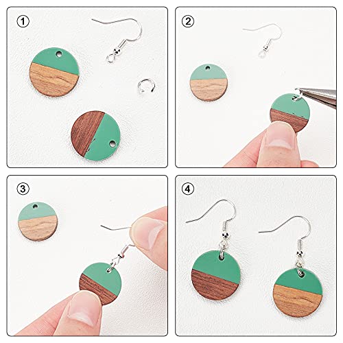 OLYCRAFT 174PCS Flat Round Dangle Earring Making Kits 7 Colors Include Resin and Walnut Wood Pendants with 60 PCS Earring Hooks and 100PCS Jump Rings OLYCRAFT