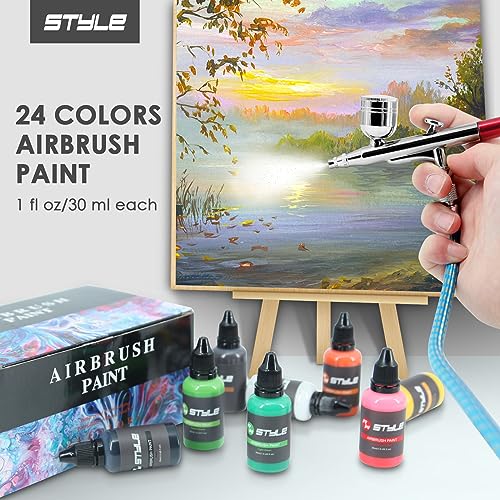 rhinowisdom Airbrush Paint - 24 Colors Airbrush Paint Set 1fl oz, Opaque & Brilliant Colors, Leather & Shoe Acrylic Air brush Paint Kit Ready to rhinowisdom