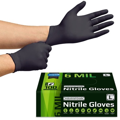 Inspire Black Nitrile Gloves | HEAVY DUTY 6 Mil Nitrile THE ORIGINAL Nitrile Medical Food Cleaning Disposable Gloves (Large, 100, Count) - WoodArtSupply