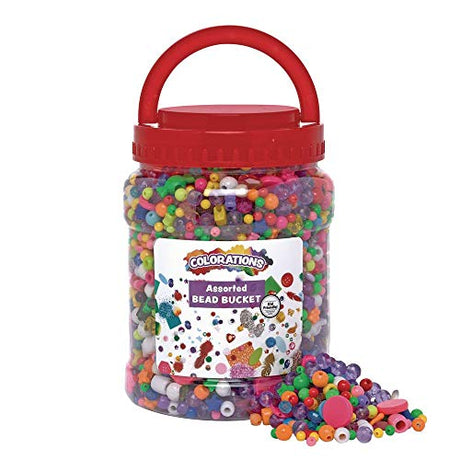 Colorations - BDBKT Value Assorted Bead Bucket for Kids, 3500 Beads, Bulk, Jewelry, Storage, Accent Beads, Arts & Crafts, Slime, Stringing, Teachers, Colorations