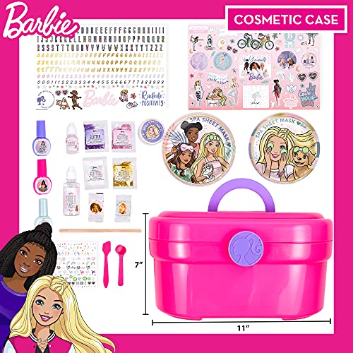 Barbie Cosmetic Case by Horizon Group USA, DIY Beauty Kit for an at-Home Spa Day, Create Your Own Face Sheet Masks, Nail Art & Body Glitter, Includes Barbie