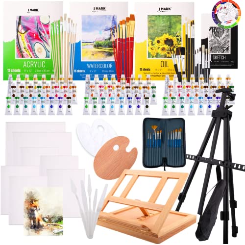 J MARK Premium Large Painting Kit – All in Deluxe Acrylic, Watercolor and Oil Painting Set - WoodArtSupply