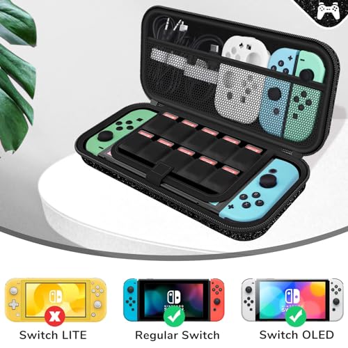 homicozy Glitter Carrying Case Compatible with Nintendo Switch OLED & Switch Console,Black Protective Hard Travel Case Shell Pouch for Nintendo homicozy