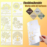 6 Pieces Sunflower Stencil Kit, Reusable Family Tree Stencil Flower Butterfly Painting Templates You are My Sunshine Stencil with Metal Open Ring for Zonon