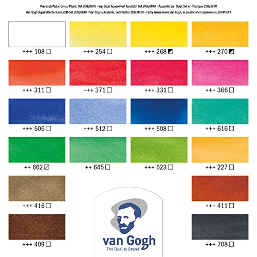 Van Gogh Watercolor Paint Set, Plastic Pocketbox, 18-Half Pan + 2x10ml Van Gogh