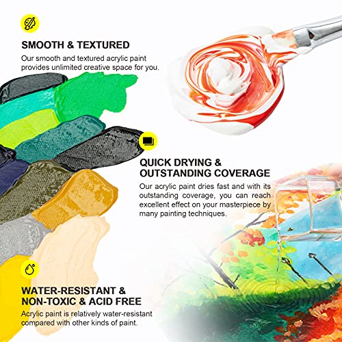 ParKoo Acrylic Paint Set, 24 Vibrant Colors in 2 oz/59ml Bottles, Adult Kids Artists Craft Painting Kit, for Canvas, Wood, Ceramic, Fabric, Non Toxic