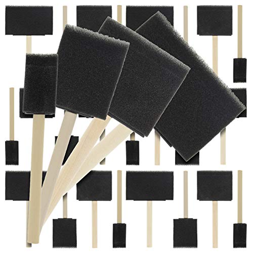 U.S. Art Supply Variety Pack Foam Sponge Wood Handle Paint Brush Set (Value Pack of 20 Brushes) - Lightweight, Durable and Great for Acrylics,