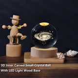 Coyoohouse Glowing Crystal Ball 3D Inner Carved Small Crystal Ball Light with Wood Base, Decorative Creative Gift Luminous Crystal Ball for Christmas Coyoohouse