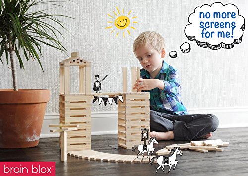 Brain Blox Natural Wooden Blocks for Kids Ages 4-8 - Montessori Blocks for Hands-on Learning - STEM and Architecture for Kids (300 Building Blocks) Brain Blox