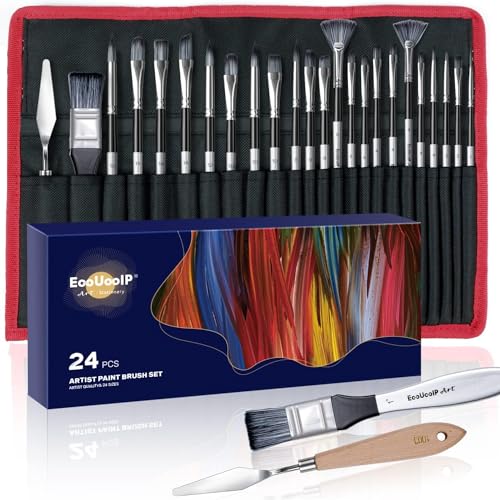 EooUooIP Paint Brushes for Acrylic Painting, 24 Pack Paint Brushes Set for Acrylic Painting Oil Watercolor Canvas Boards Rock Body Face Nail Art,