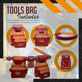 RISING STAR 100% GENUINE BROWN LEATHER TOOL POUCH WITH BELT- MINI TOOL BAG FOR NAILS, HAMMER, PILERS & TAPE MEASURE HOLDER BEST TOOL POUCH FOR WoodArtSupply