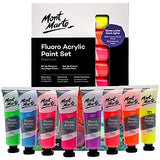 Mont Marte Fluoro Acrylic Paint Set, 8 x 1.02oz (36ml) Tubes, 8 Colors, Suitable for Most Surfaces Including Canvas, Card, Paper and Wood MONT MARTE