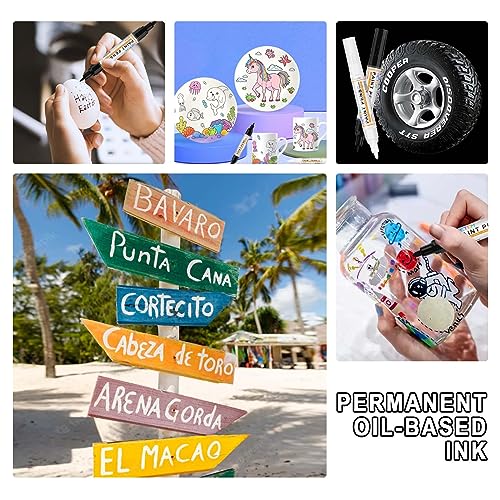 Betem 4 Count Dual Tip Oil Based White Black Paint Markers Paint Pens(0.7mm & 3mm), Permanent Paint Marker, Waterproof, Quick Dry, for Rock Painting, Betem