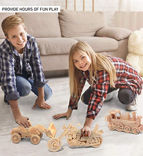Puzzled 3D Puzzle Motorcycle Wood Craft Construction Model Kit, Fun & Educational DIY Wooden Toy Assemble Model Unfinished Crafting Hobby Puzzle to Puzzled