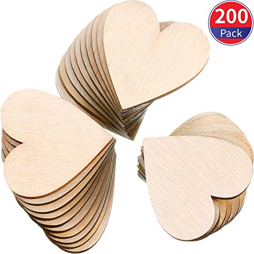 200 Pieces Wood Heart Cutouts Wooden Heart Slices Wooden Tree Pieces for Art Craft Embellishments Ornaments Decoration for Wedding Valentine Crafts Tatuo