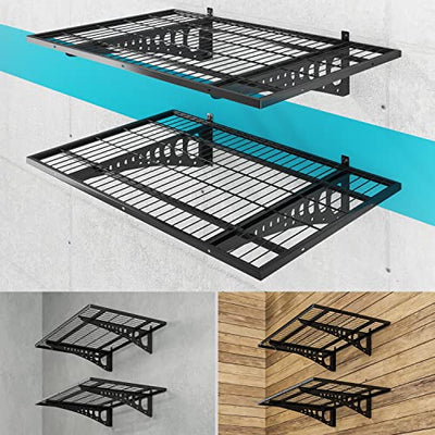 Dtrik Garage Storage Shelving Wall Mounted, 2 Pack 2x3ft, Loads 500 lbs Heavy Duty Sturdy Wall Shelves, Strong Garage Organiser, Storage Racks Units,