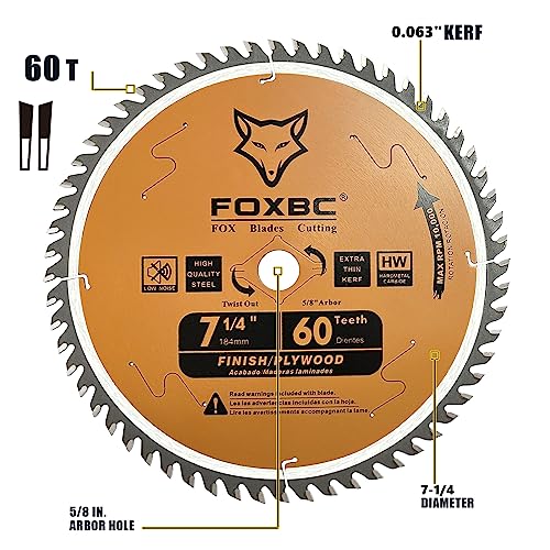 FOXBC 7-1/4" Circular Saw Blade 60-Tooth Replacement for Freud Diablo D0760A D0760X, DeWalt DWA171460 Ultra Fine Finish Circular Saw Blade - WoodArtSupply