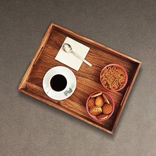 Kaizen Casa |Wooden Rectangular Serving Tray, Wood Plate, Tea/Drink Platter, Dinner Serving Tray, Snack Tray |Size_16"x 12" x 2” |Home Restaurants