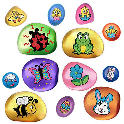 12 Rock Painting Kit, Creativity Arts & Crafts, DIY Supplies, Spring Crafts for Kids, Decorate Your Own Painting Craft, Family Outdoor Indoor - WoodArtSupply