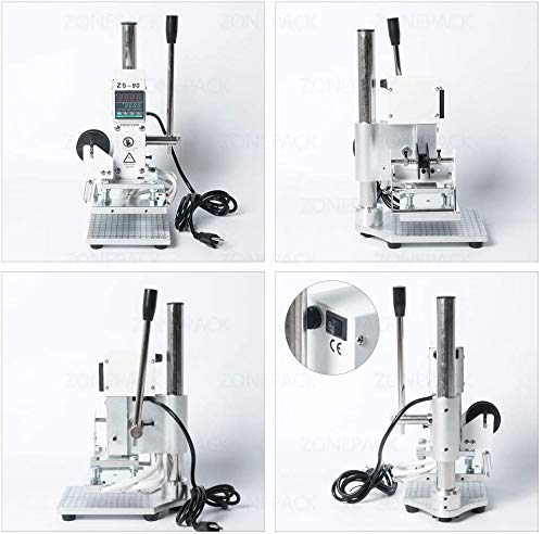 ZONEPACK 10x13cm Digital Embossing Machine Hot Foil Stamping Machine Manual Tipper Stamper for PVC Leather PU Paper with Paper Holder and Scale ZONEPACK