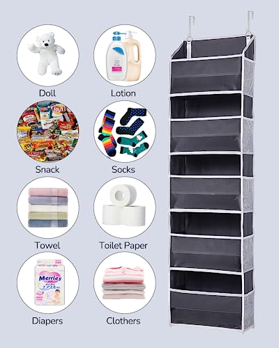 ULG 1 Pack Over Door Organizer with 5 Large Pockets 10 Mesh Side Pockets, 44 lbs Weight Capacity Hanging Storage Organizer with Clear Window Kids ULG