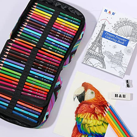 H & B 120 Colored Pencils Set, Art Pencil Kit for Adult Coloring,Oil Based Soft Core, Ideal for Coloring Sketching Shading,Art Set for Kids Teens H & B