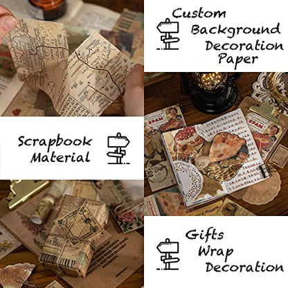 Maxleaf Vintage Time Collection Material Pack - 240PCS Vintage Plants Flowers Newspapers Maps Foods Collection Material Pack for Planners Scrapbook - WoodArtSupply