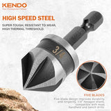 KENDO 5PCS Countersink Drill Bit Set, High Speed Steel Countersink Bits, 82 Degree 5 Flute Pieces, 1/4 Inch Hex Shank, Fit for Sink Holes into Kendo