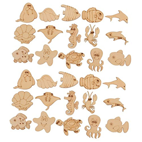 EXCEART 100pcs Marine Animal Wood Chips Mini Animals Natural Wood Slices Wood Earrings Fish Wood Sign Coastal Wood Cutout Unfinished Wood Slice Wood EXCEART